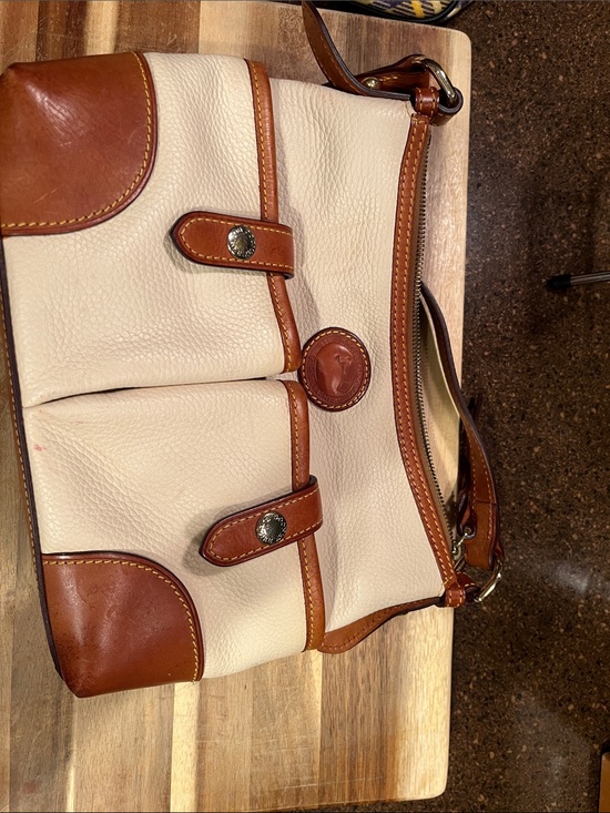 Dooney & Bourke Handbags - Dooney & Bourke Cream and Brown Leather-Trim Shoulder Bag